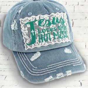 ** New Jesus Loves This Hot Mess Cap Hat**